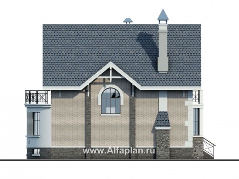 «Стелла»- проект дома с мансардой, с террасой, с цокольным этажом, в английском стиле - превью фасада дома
