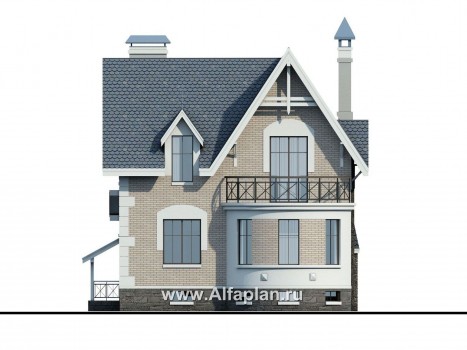 «Стелла»- проект дома с мансардой, с террасой, с цокольным этажом, в английском стиле - превью фасада дома
