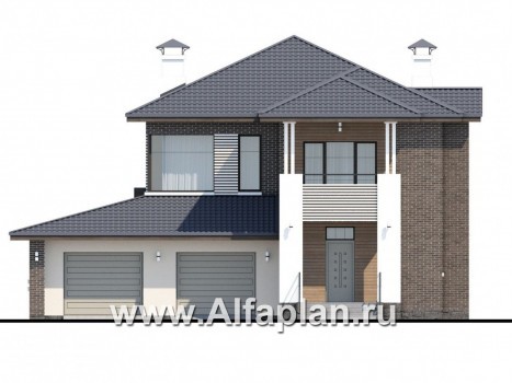 Проекты домов Альфаплан - «Новый поворот» - двухэтажный дом с гаражом с кабинет (только перегородки)ом на на 1 этажом - превью фасада №1