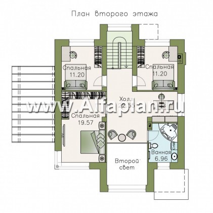 Проекты домов Альфаплан - Стильный двухэтажный коттедж со вторым светом - превью плана проекта №2