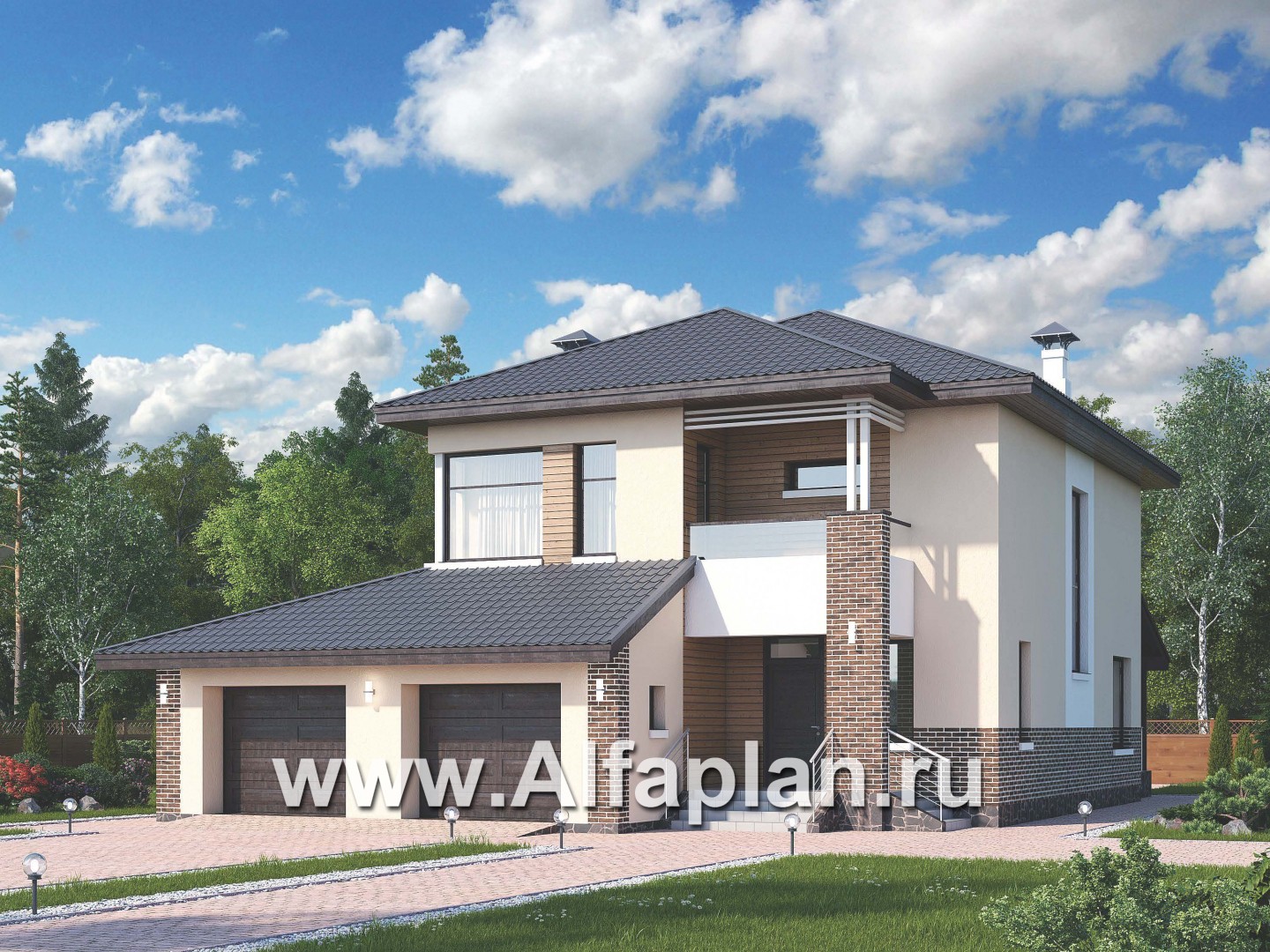 Проекты домов Альфаплан - «Ирида» - стильный современный дом с гаражом на два автомобиля - дополнительное изображение №1