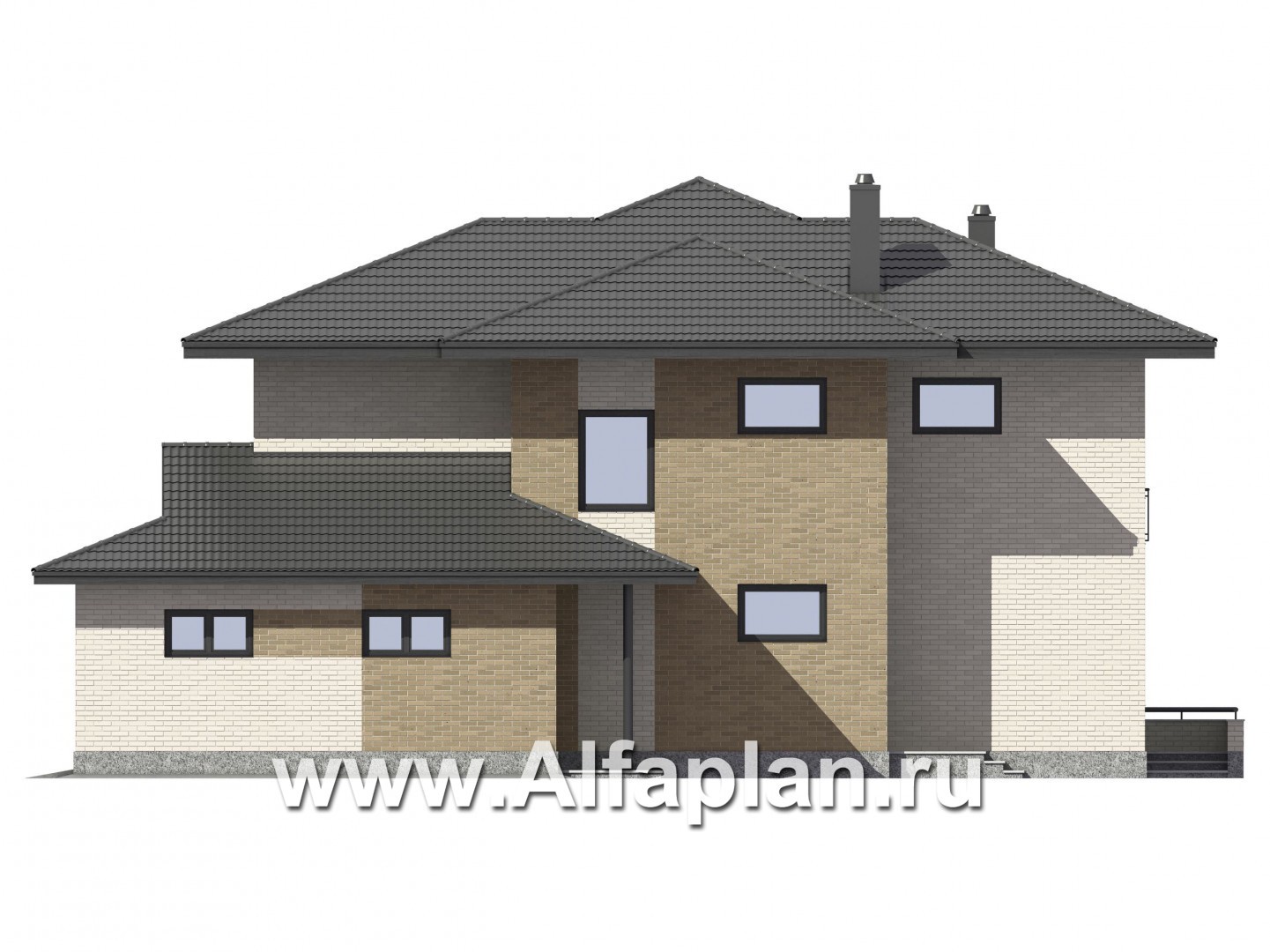 Проекты домов Альфаплан - Двухэтажный дом с угловым остеклением - изображение фасада №4