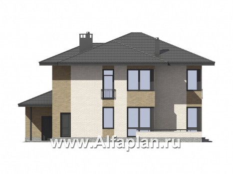 Проекты домов Альфаплан - Двухэтажный дом с угловым остеклением - превью фасада №3