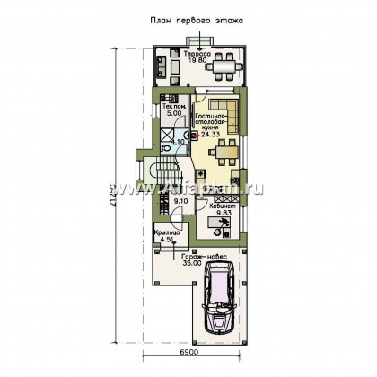 Проекты домов Альфаплан - «Арс» - дом --навесом для узкого участка - превью плана проекта №1