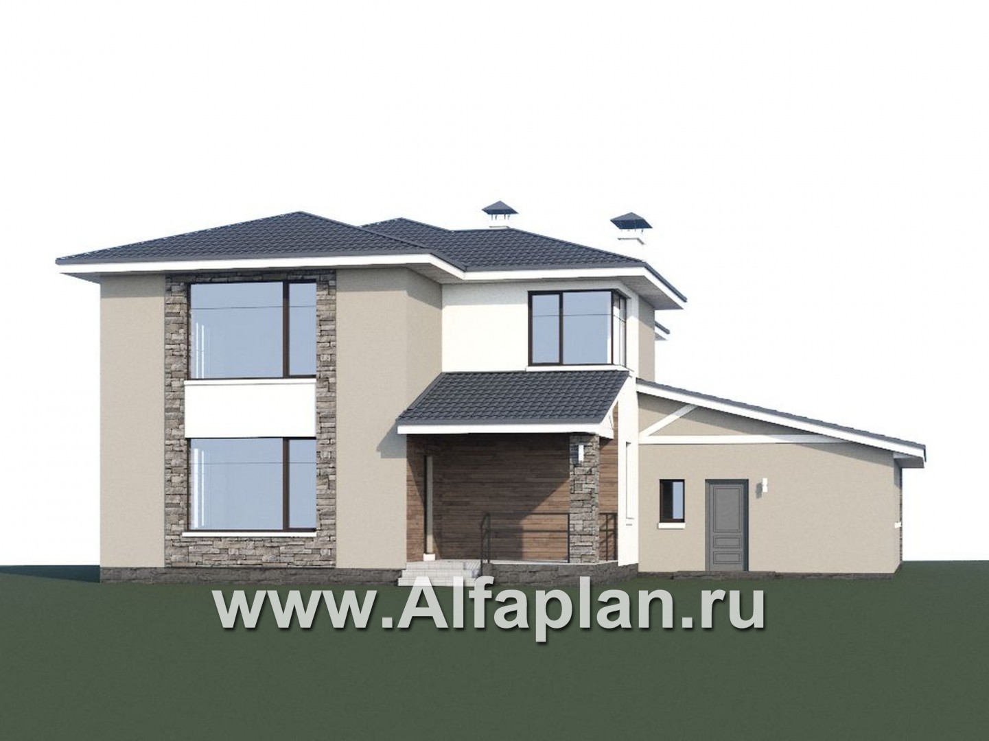 Проекты домов Альфаплан - «Выбор русалки» - современный комфортабельный дом с большим гаражом - дополнительное изображение №1
