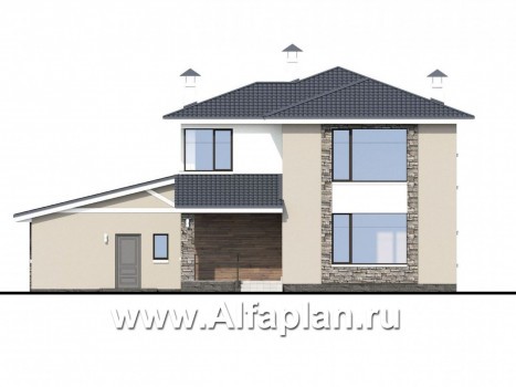 Проекты домов Альфаплан - «Выбор русалки» - современный комфортабельный дом с большим гаражом - превью фасада №4