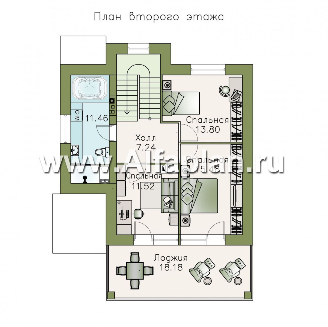 Проекты домов Альфаплан - «Арматор» - современный дом с террасой и лоджией - изображение плана проекта №2