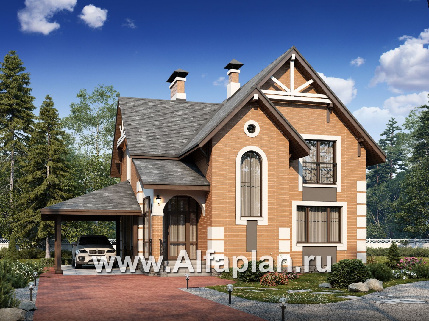 Проекты домов Альфаплан - «Приоритет»-  элегантный коттедж , удобный план дома - основное изображение