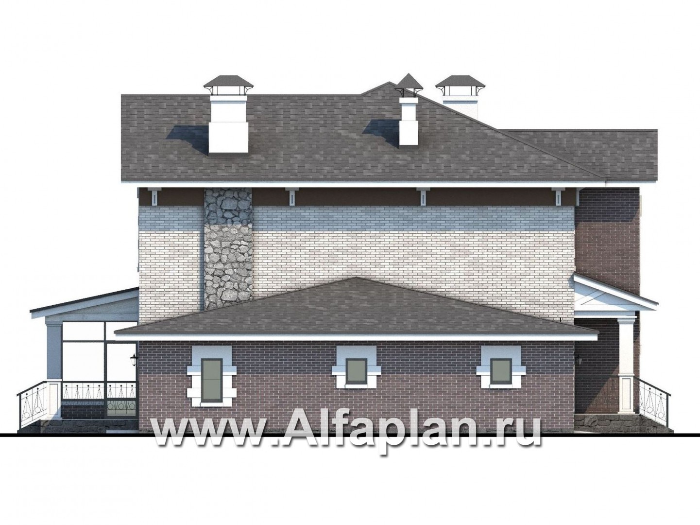 Проекты домов Альфаплан - «Равновесие» - изящный коттедж с террасами и гаражом - изображение фасада №3