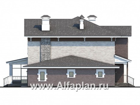 Проекты домов Альфаплан - «Равновесие» - изящный коттедж с террасами и гаражом - превью фасада №3