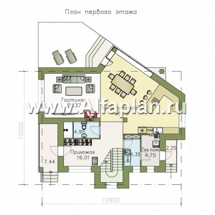 Проекты домов Альфаплан - «Эликсир» - современный коттедж с эффектной гостиной - превью плана проекта №1