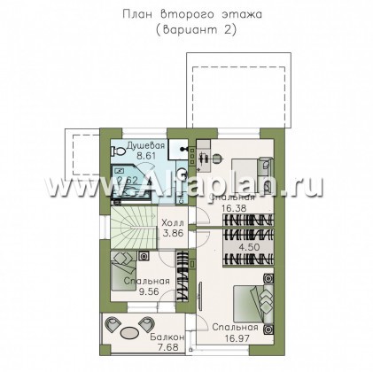 Проекты домов Альфаплан - «Лотос» - компактный современный двухэтажный дом - превью плана проекта №3