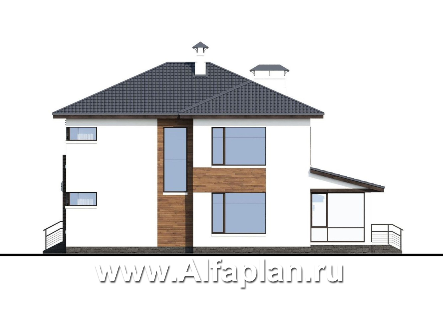 Проекты домов Альфаплан - «Прайд» - современный коттедж с остекленной верандой и гаражом - изображение фасада №2