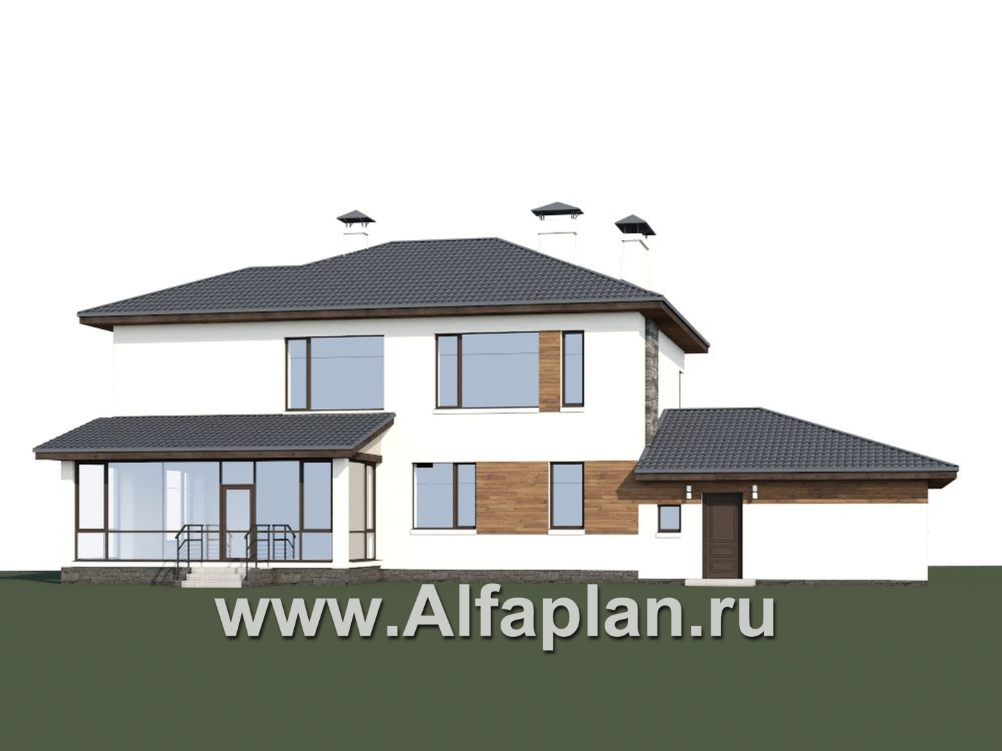 Проекты домов Альфаплан - «Прайд» - современный коттедж с остекленной верандой и гаражом - дополнительное изображение №2