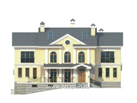 Проекты домов Альфаплан - «Поместье» - элитный коттедж в классическом стиле - превью фасада №1