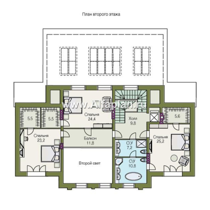 «Поместье» - проект двухэтажного дома, с мансардой и двусветной гостиной, вилла в классическом стиле - превью план дома