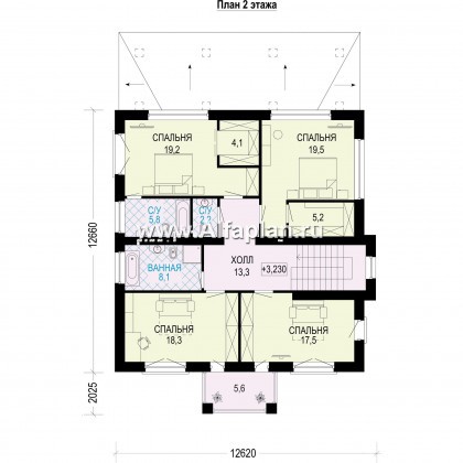Проекты домов Альфаплан - Двухэтажный дом с эркером и террасой - превью плана проекта №2