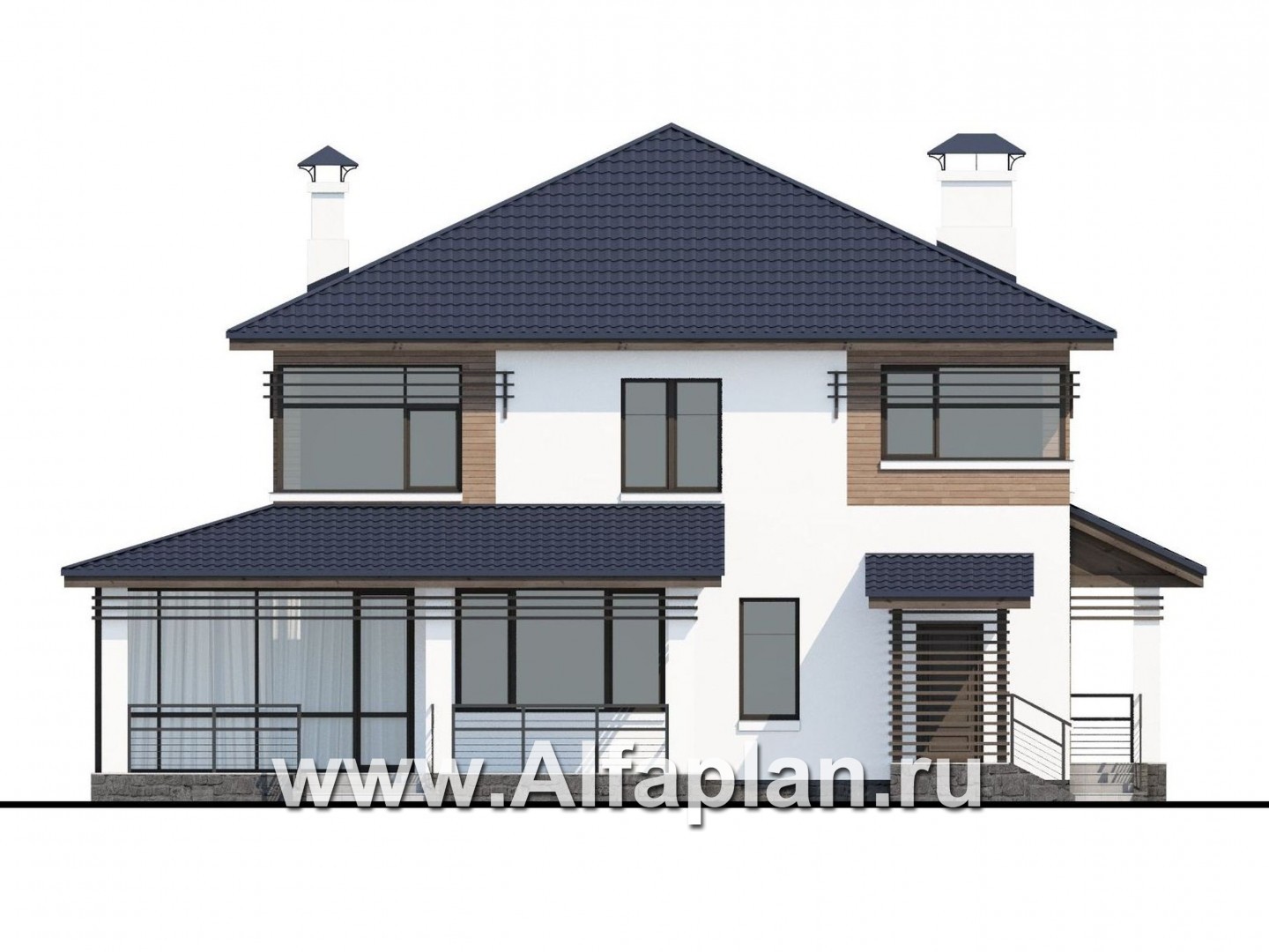 «Рассвет»- проект двухэтажного дома с террасой, мастер спальня, в современном стиле - фасад дома