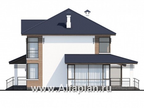 «Рассвет»- проект двухэтажного дома с террасой, мастер спальня, в современном стиле - превью фасада дома