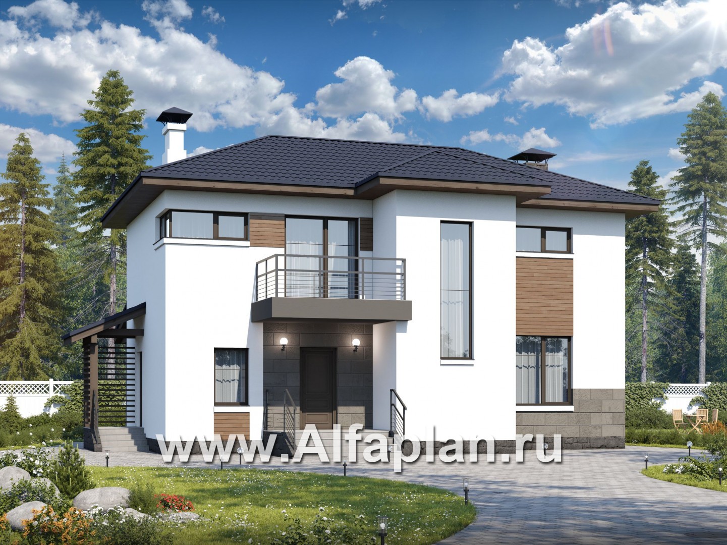 Проекты домов Альфаплан - «Мотивация успеха» - дом, обращенный  окнами в сад - основное изображение