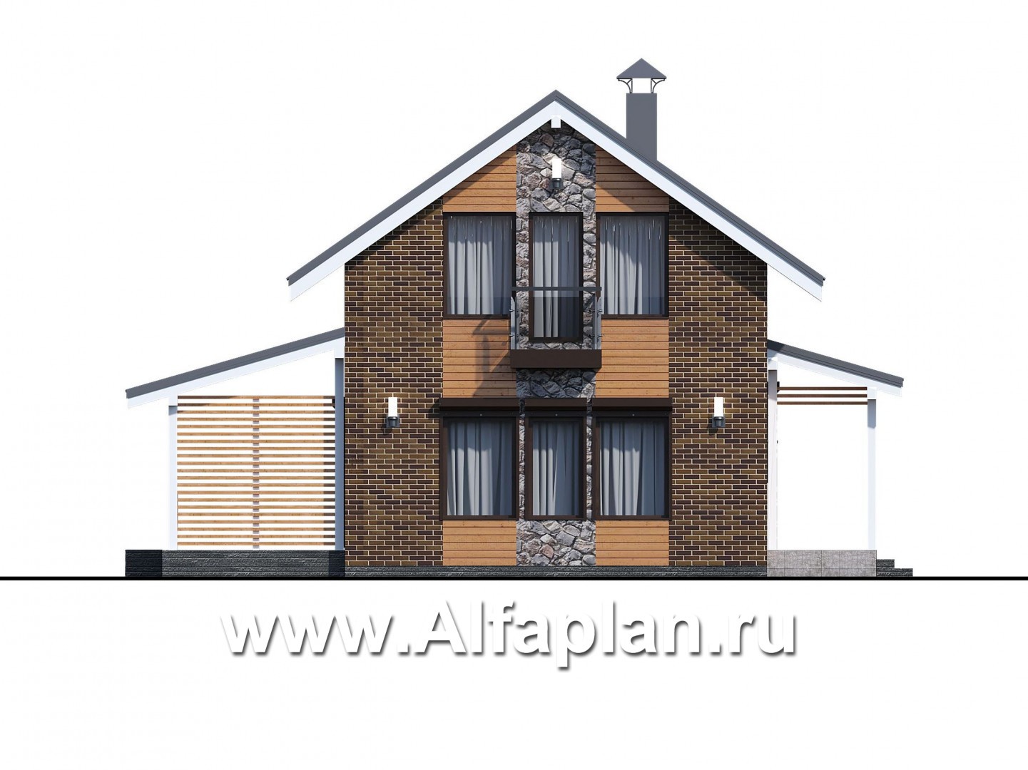 Проекты домов Альфаплан - «Омега» - проект двухэтажного каркасного дома с, с террасой и удобной планировкой - изображение фасада №1