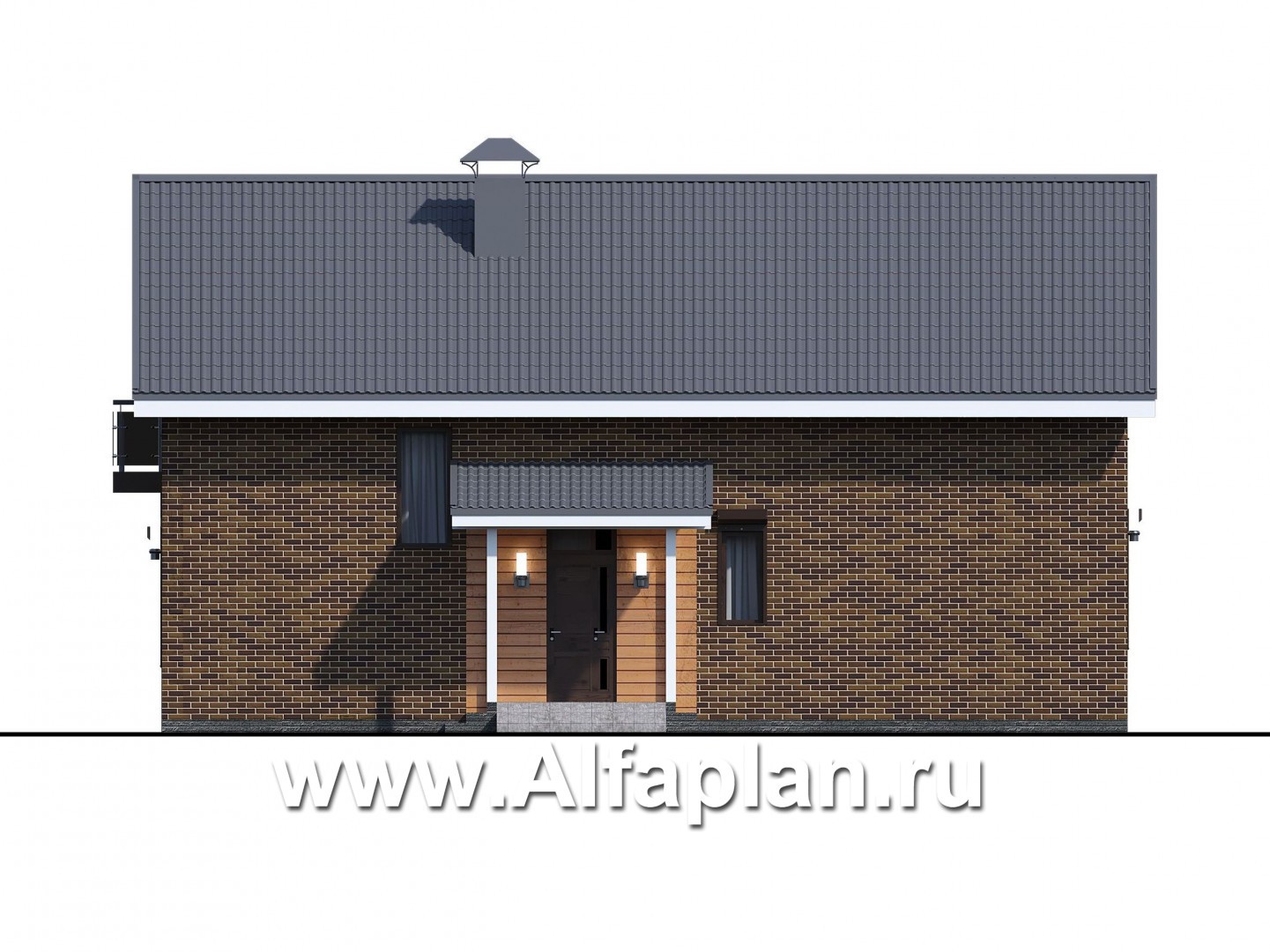 Проекты домов Альфаплан - «Омега» - проект двухэтажного каркасного дома с, с террасой и удобной планировкой - изображение фасада №2