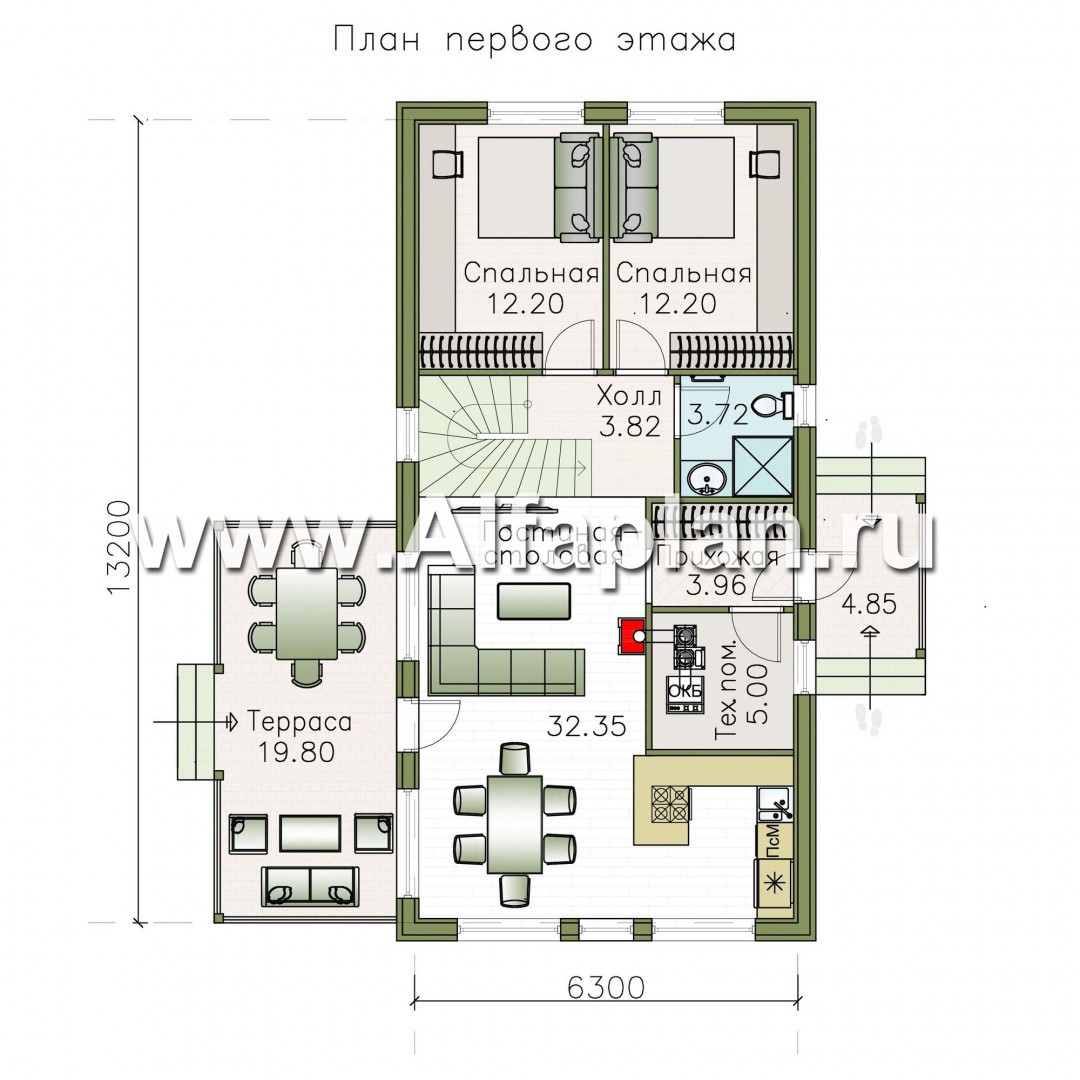 Проекты домов Альфаплан - «Омега» - проект двухэтажного каркасного дома с, с террасой и удобной планировкой - план проекта №1