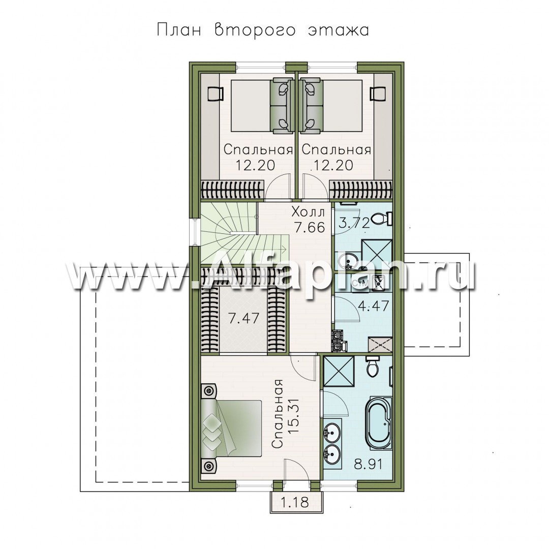 Проекты домов Альфаплан - «Омега» - проект двухэтажного каркасного дома с, с террасой и удобной планировкой - план проекта №2