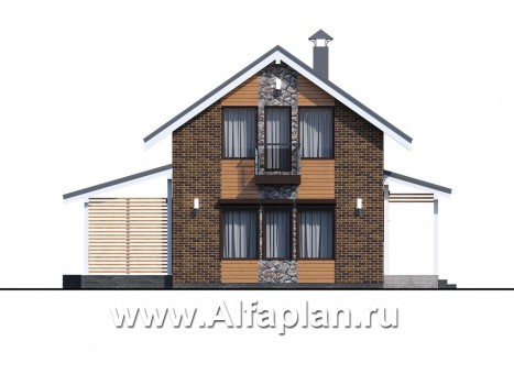 Проекты домов Альфаплан - «Омега» - проект двухэтажного каркасного дома с, с террасой и удобной планировкой - превью фасада №1