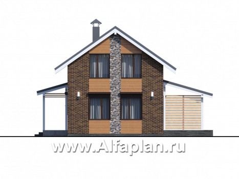 Проекты домов Альфаплан - «Омега» - проект двухэтажного каркасного дома с, с террасой и удобной планировкой - превью фасада №4