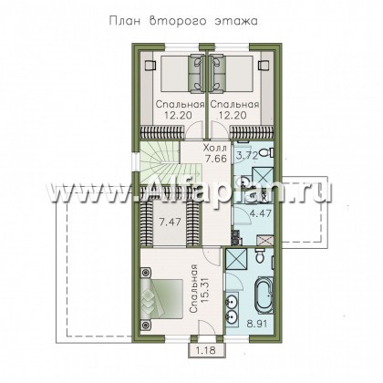 Проекты домов Альфаплан - «Омега» - проект двухэтажного каркасного дома с, с террасой и удобной планировкой - превью плана проекта №2