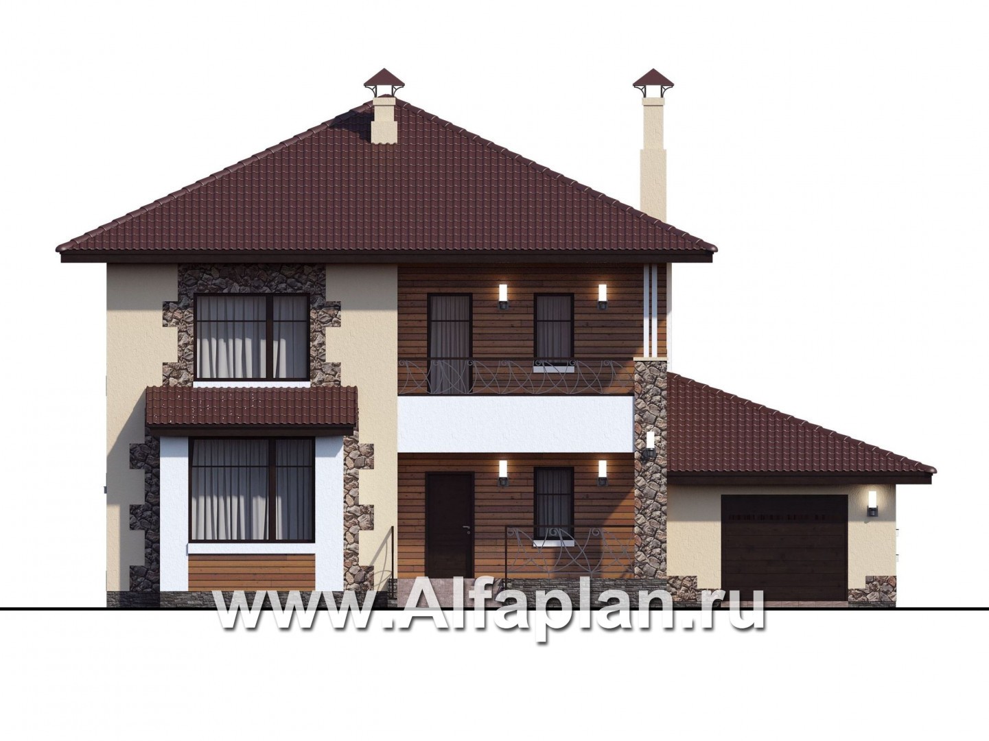 Проекты домов Альфаплан - «Вереск» — компактный и рациональный дом с гаражом - изображение фасада №1