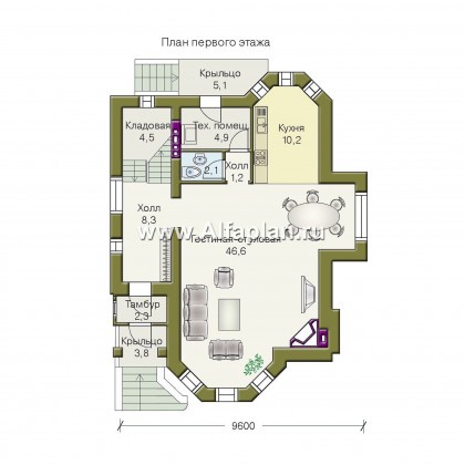 Проекты домов Альфаплан - «Фортуна» - экономичный и компактный загородный дом - превью плана проекта №1