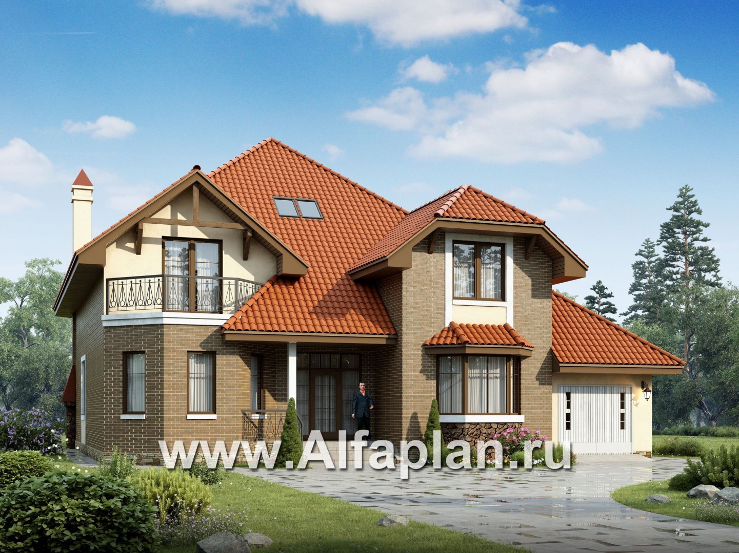 Проекты домов Альфаплан - «Гавань» - комфортабельный дом для большой семьи - основное изображение