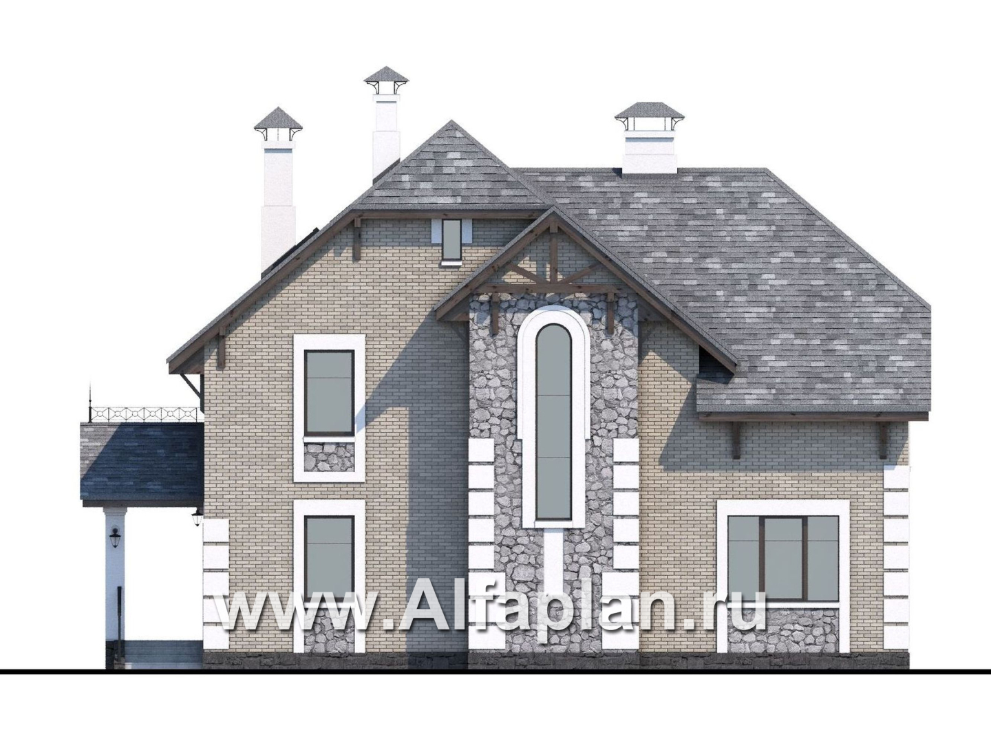 Проекты домов Альфаплан - «Ясная поляна» - удобный коттедж для большой семьи с бильярдной - изображение фасада №4