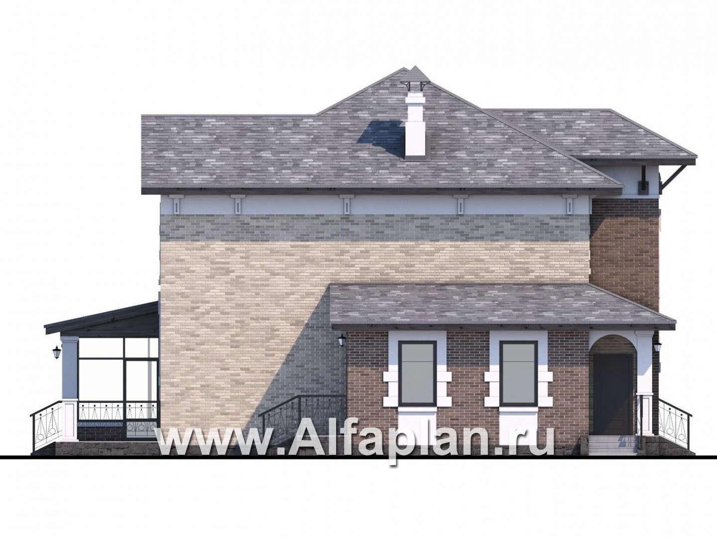 Проекты домов Альфаплан - «Амадей» - изысканный коттедж с  комфортной планировкой - изображение фасада №3