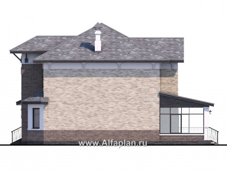 Проекты домов Альфаплан - «Амадей» - изысканный коттедж с  комфортной планировкой - превью фасада №2