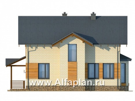 Проекты домов Альфаплан - Компактный дом из газобетона с мансардой - превью фасада №2