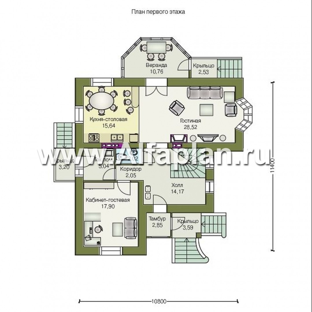 Проекты домов Альфаплан - «Приорат» - проект популярного коттеджа с двусветным холлом - план проекта №1