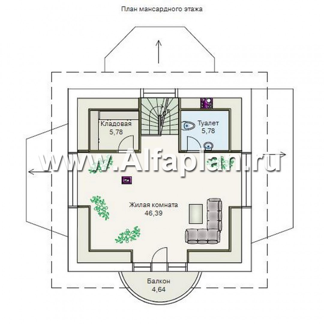 Проекты домов Альфаплан - «Петит» - проект двухэтажного загородного дома с просторной мансардой - изображение плана проекта №3