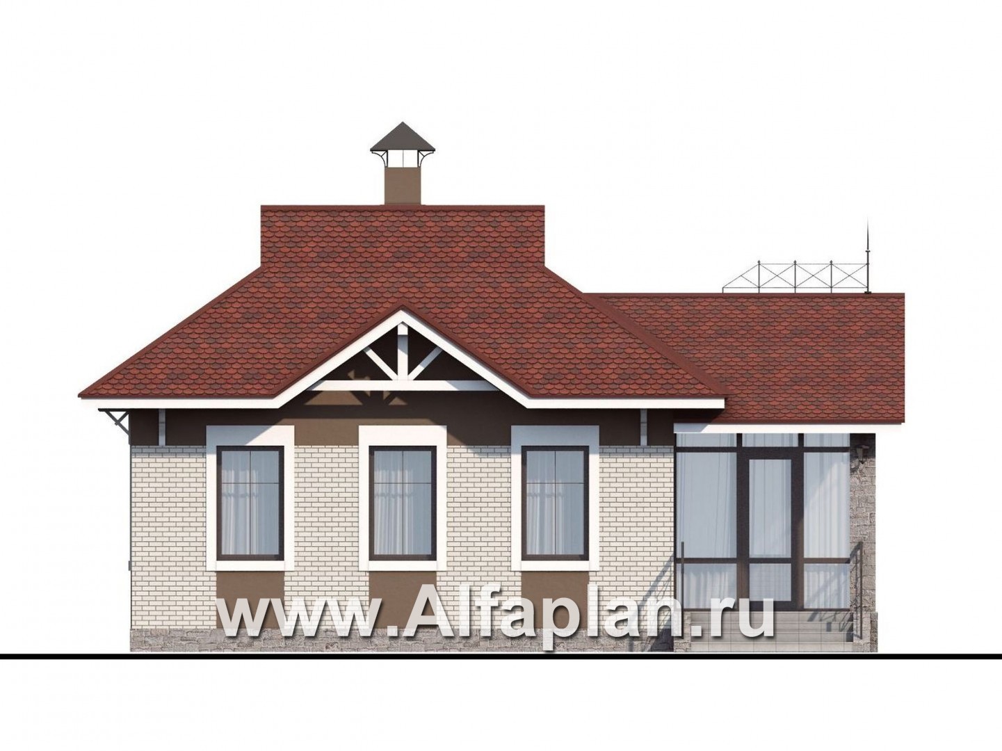 Проекты домов Альфаплан - Проект гостевого кирпичного дома в русском стиле - изображение фасада №1