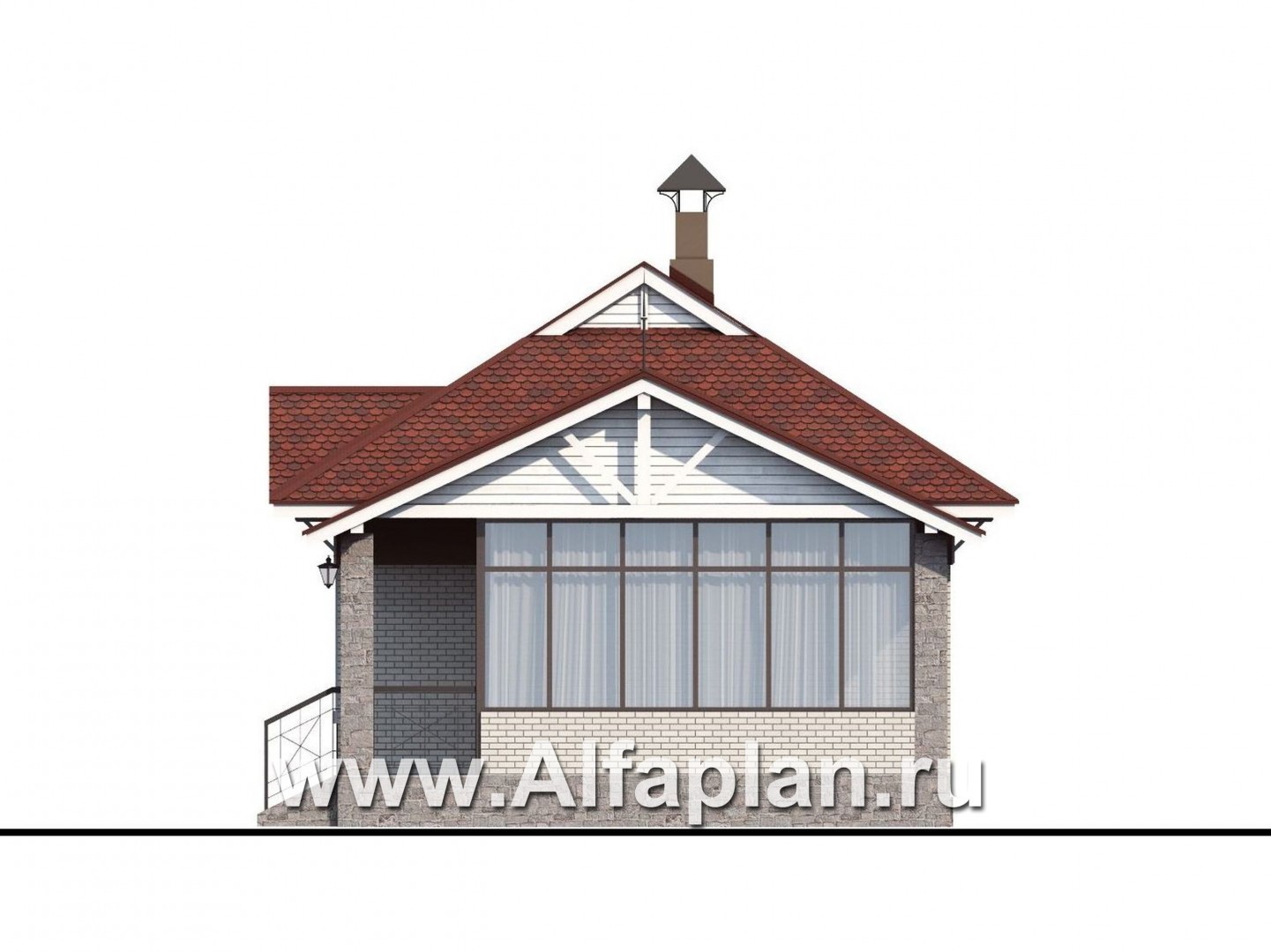 Проекты домов Альфаплан - Проект гостевого кирпичного дома в русском стиле - изображение фасада №2