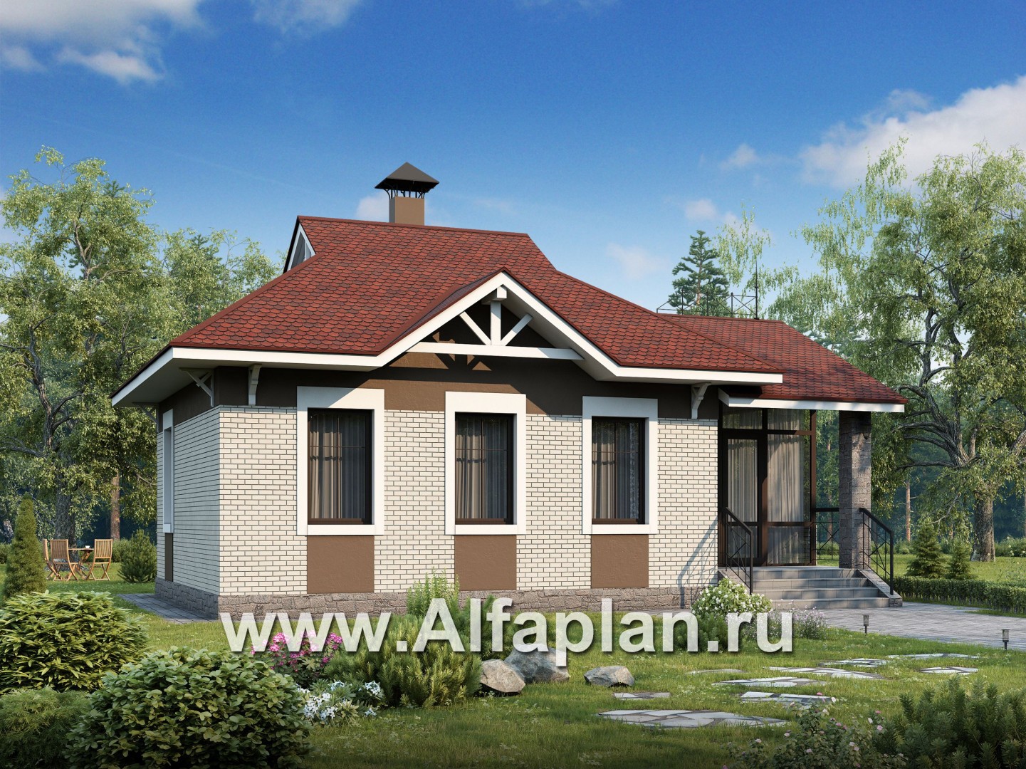 Проекты домов Альфаплан - Проект гостевого кирпичного дома в русском стиле - основное изображение