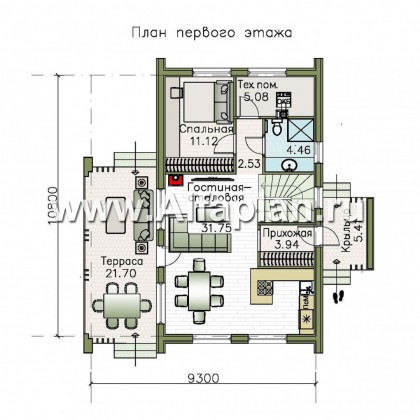 Проекты домов Альфаплан - «Тау» - двухэтажный дом с фальцевыми фасадами и кровлей - превью плана проекта №1