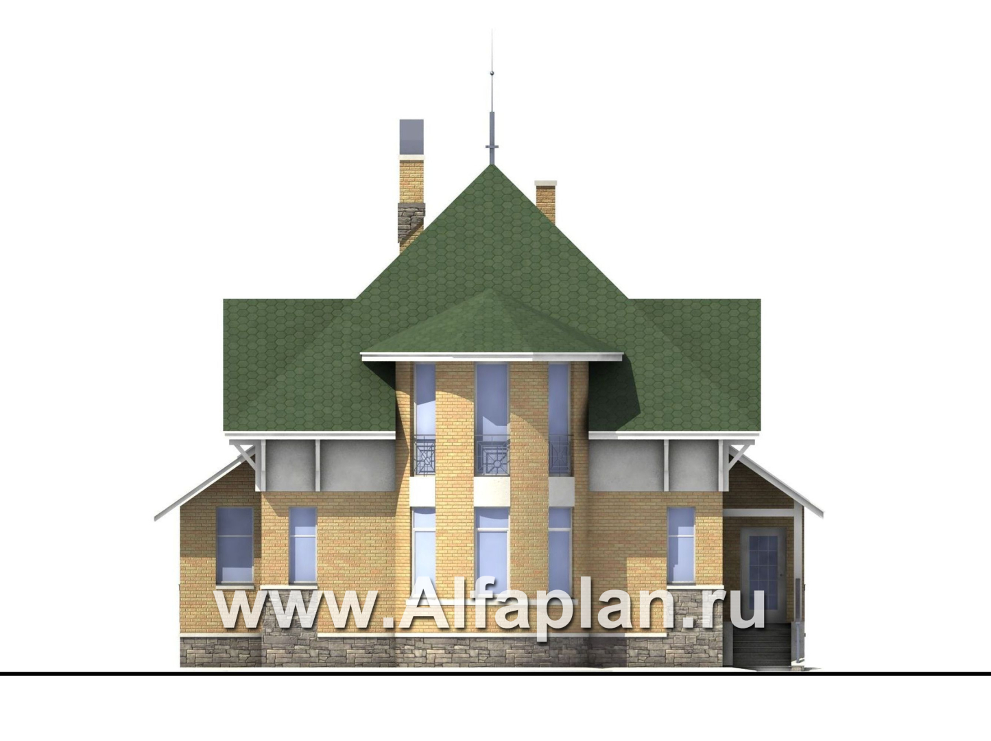 Проекты домов Альфаплан - «Петит» - проект дома с полукруглым эркером - изображение фасада №1