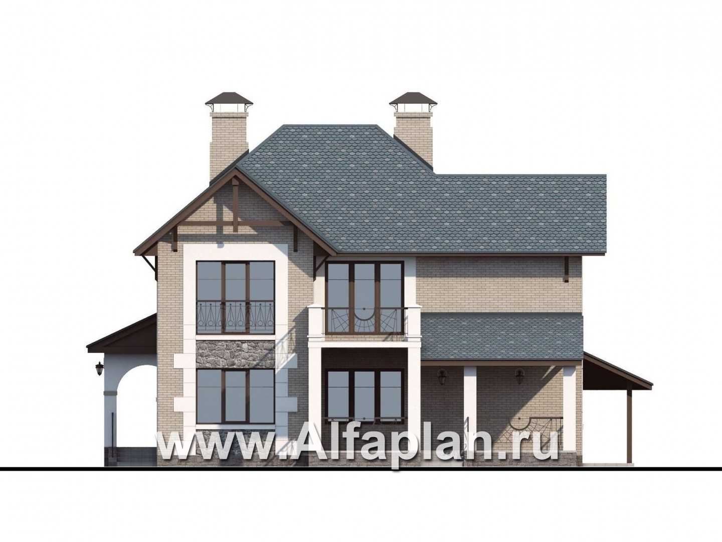 Проекты домов Альфаплан - «Реноме»- коттедж с навесом для авто и  террасой - изображение фасада №4