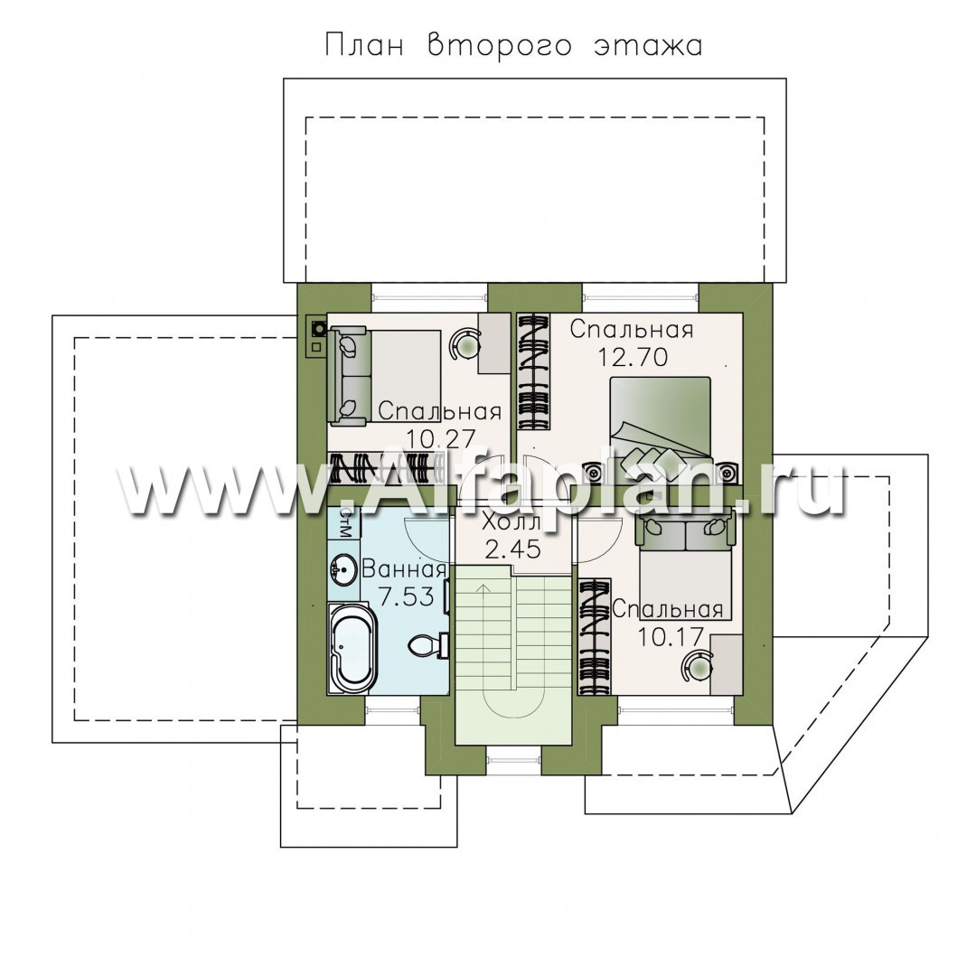 Проекты домов Альфаплан - «Сердцеед» - оригинальный и компактный коттедж --навесом - изображение плана проекта №2