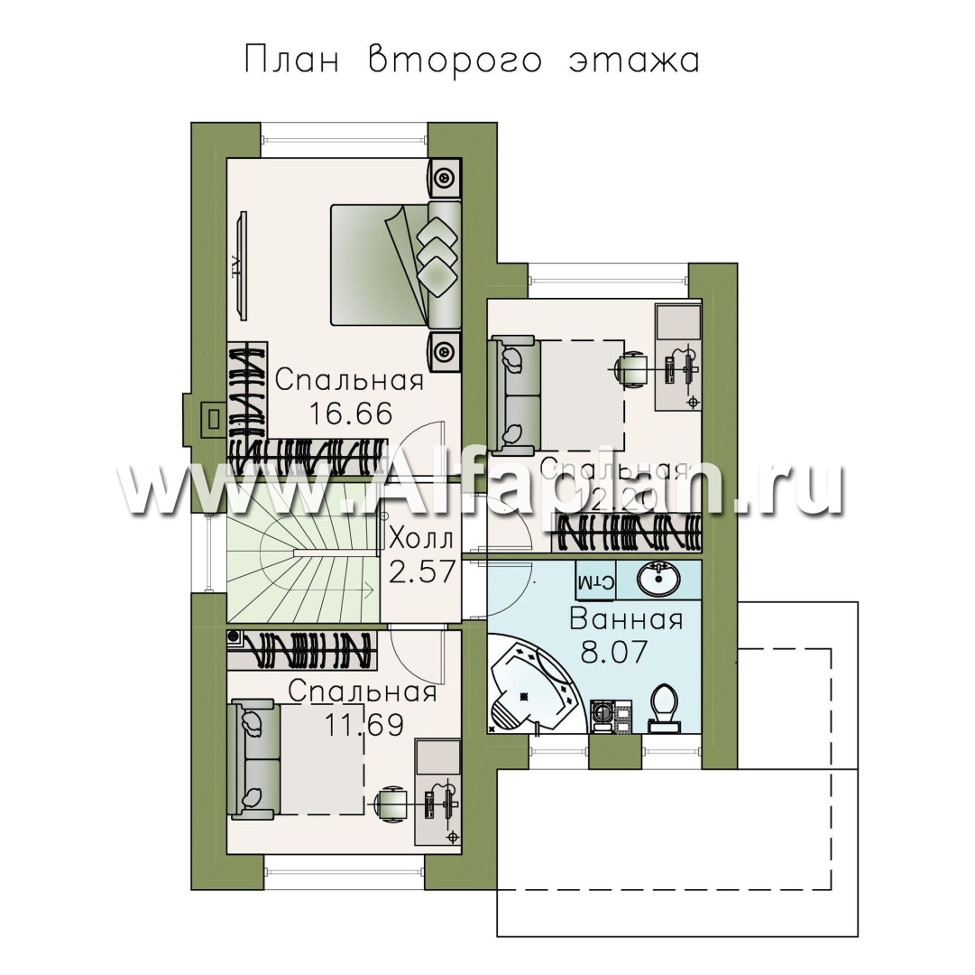 Проекты домов Альфаплан - «Каюткомпания» - проект двухэтажного дома для небольшой семьи - изображение плана проекта №2