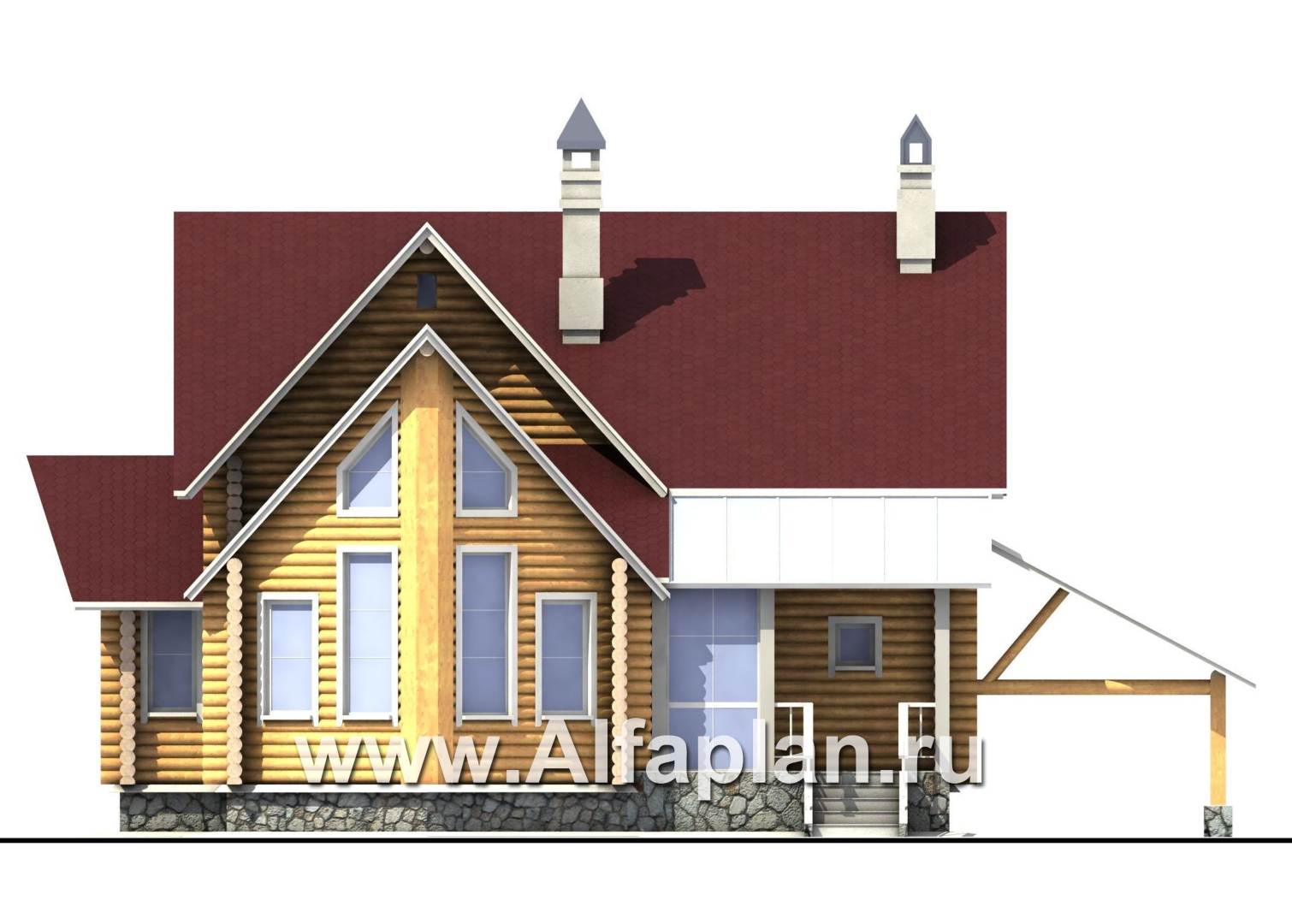 Проекты домов Альфаплан - «Л-Хаус» - деревянный дом с навесом для машины - изображение фасада №1