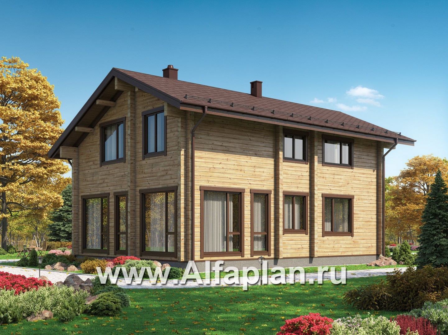 Проекты домов Альфаплан - Традиционный деревянный дом с удобной планировкой - дополнительное изображение №1